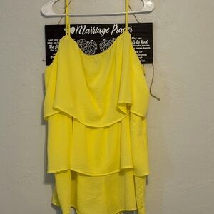 Bright Yellow Tiered Spaghetti Strap Romper